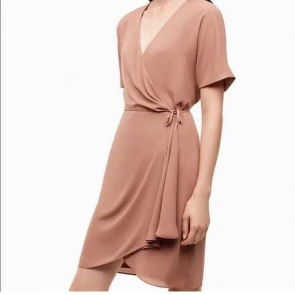 Babaton Brown Faux Wrap Short Sleeve Mini Dress Size S